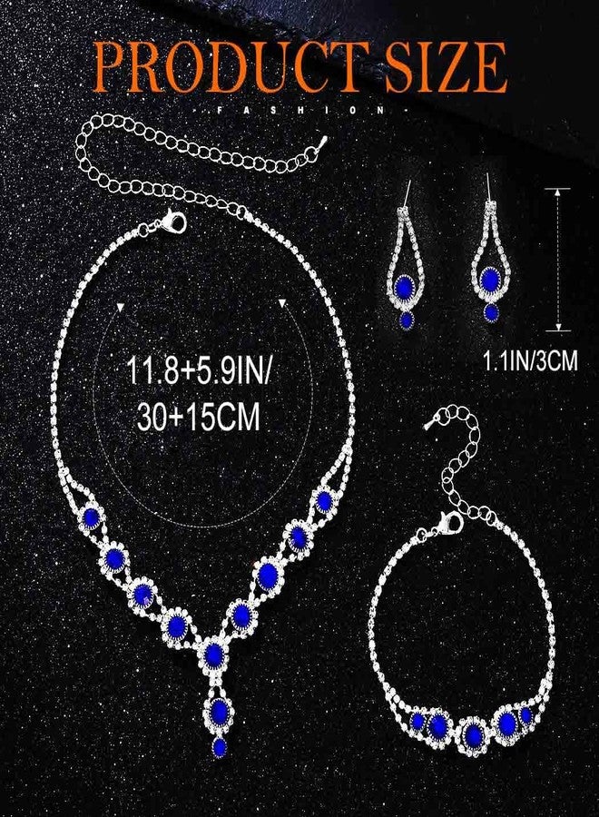 TWINKLEDE Royal Blue Rhinestone Necklace Jewelry Sets Sparkly Blue Necklaces Earrings and Bracelet for Women (Earrings & Necklace & Bracelet Set-Royal Blue) - Image 4